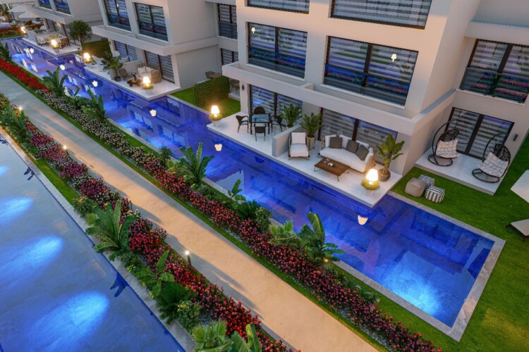 1 bedroom apartment with pool entrance in Boğaz, İskele