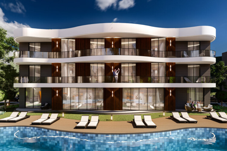 3+1 poolside duplex apartments with garden in the new boutique project Iskele